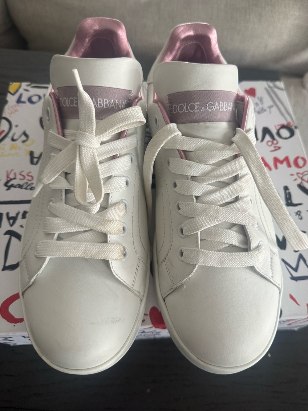 Dolce & Gabbana White Sneakers with Pink Lining - Women's Designer Shoes 39.5
